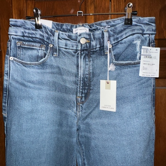 👖 Good American Good Legs Raw Hem Flare Jeans – NWT Size: 10 Tall 👖 - Picture 5 of 11